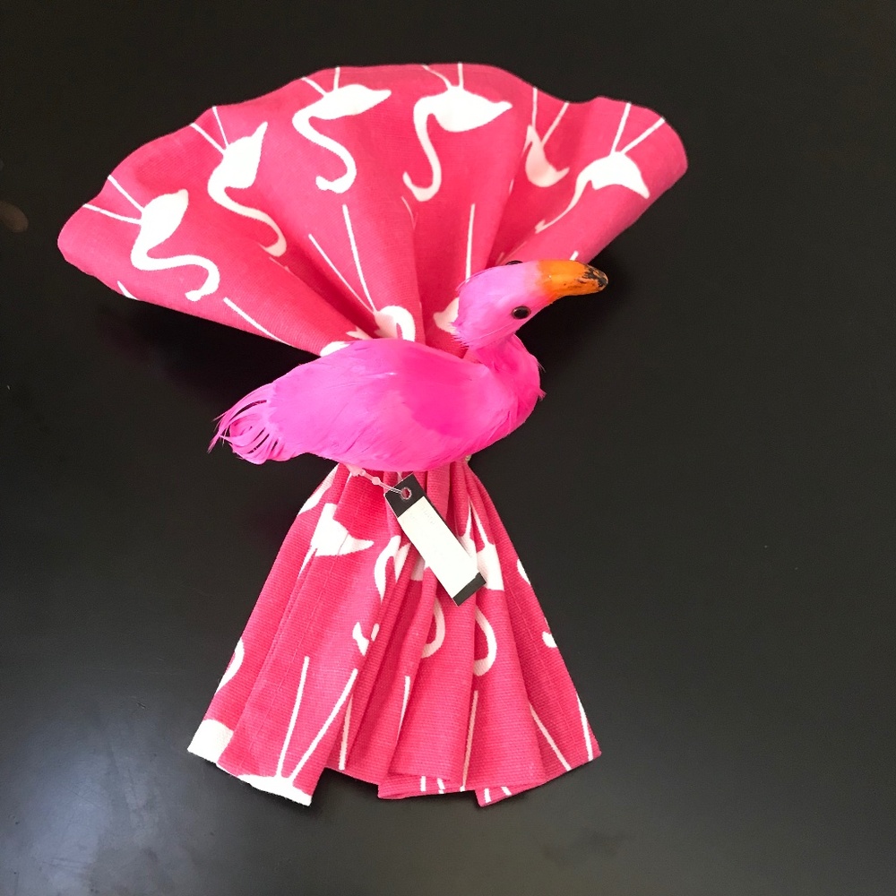 Flamingo Cloth napkins with Flamingo napkin rings Set of 2), New